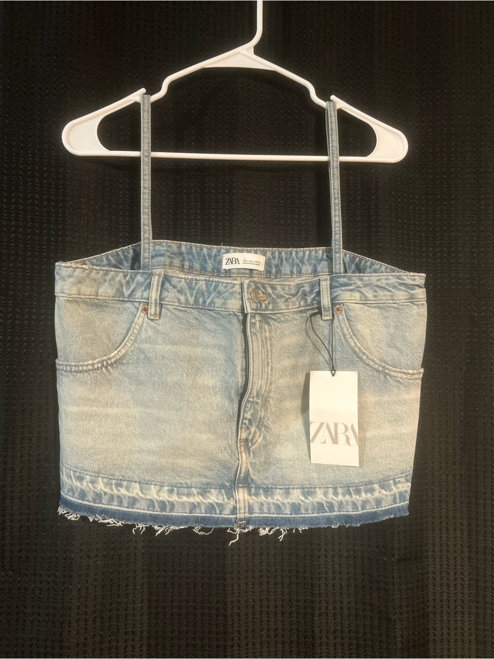ZARA Light Blue Denim Mini Skirt or Crop Tank Top with Thin Straps